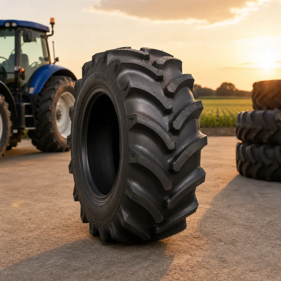 Agricultural tractor tire at farm