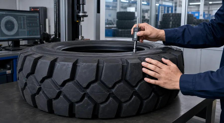 Factory quality control inspection for industrial tire tread and sidewall