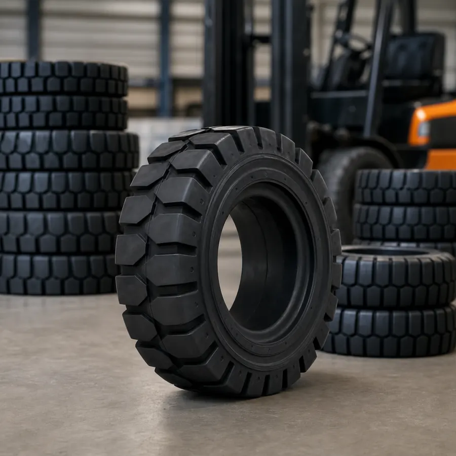 Solid forklift tire in warehouse