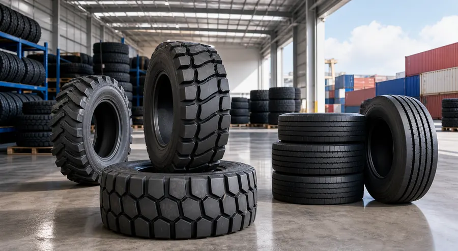 Truck and trailer tires in tire warehouse